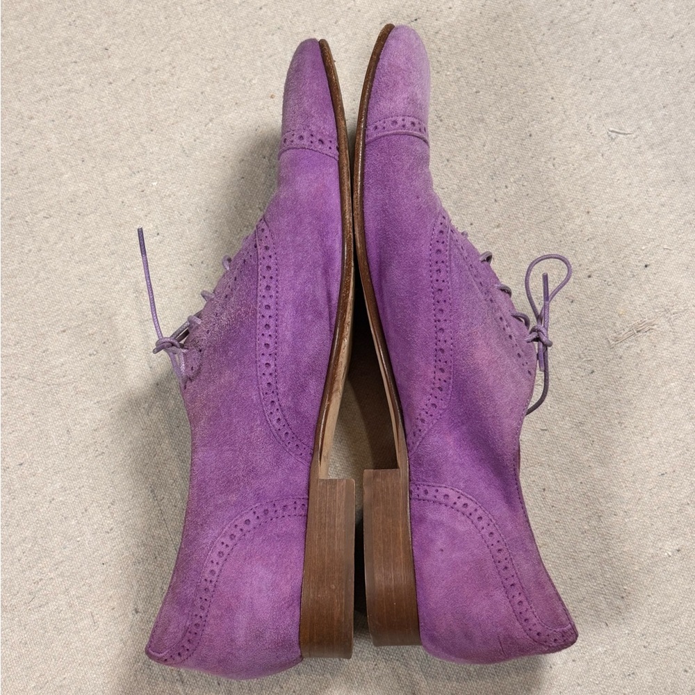 JCREW Lavender Suede Oxford Shoes - Stylish Lace-Up Flats Size 9 - Picture 4 of 7